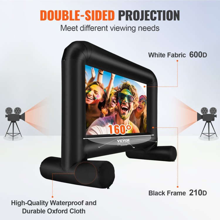 Inflatable Movie Screen, 14 Ft 168Inch Inflatable Projector Screen, Front Rear Projection, Oxford Fabric Blow Up Screen For Outdoor Parties Backyard Movie Night