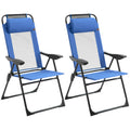Outsunny Folding Patio Chairs Set Of 2, Outdoor Deck Chair With Adjustable Sling Back, Camping Chair With Removable Headrest For Garden, Backyard, Lawn, Blue