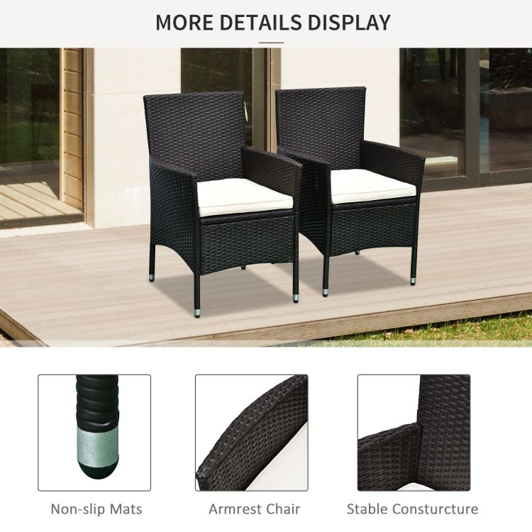 Outsunny 2 Pcs Rattan Wicker Dining Chairs With Cushions And Anti Slip Foot, Patio Stackable Chairs Set For Backyard, Garden, Lawn, Dark Coffee