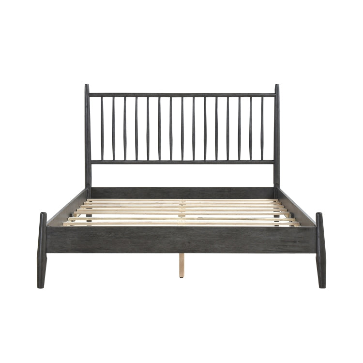 Mid Century Modern Design Queen Platform Bed 1Pc Gray Finish Wooden Bedroom Furniture Vertical Slats Headboard, Bed In A Box