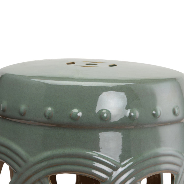 Outsunny 14" X 17" Ceramic Garden Stool With Double Coin Knotted Ring Design & Strong Glazed Material, Decorative End Table, Home Collection, Green