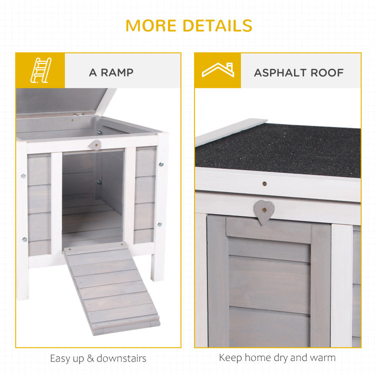 Pawhut Small Wooden Rabbit Hutch, Bunny Guinea Pig Cage, With Openable & Waterproof Roof, Gray