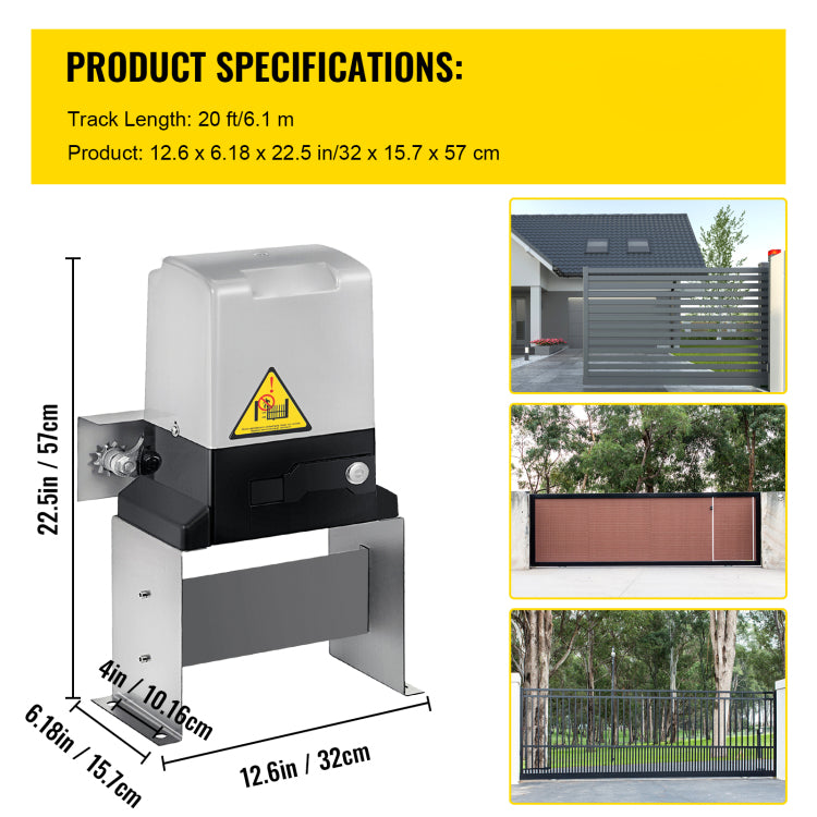 Automatic Sliding Gate Opener 1400Lbs With 2 Remote Controls, Gate Operator Hardware Kit For Security, Move Speed 40Ft Per Min, Electric Rolling Driveway Slide Gate Motor
