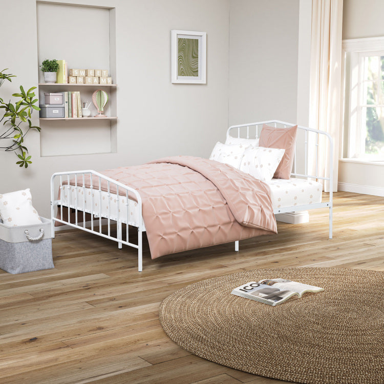 Contemporary Style Full Size Metal Bed Mattress Ready With Full Metal Structure White Finish