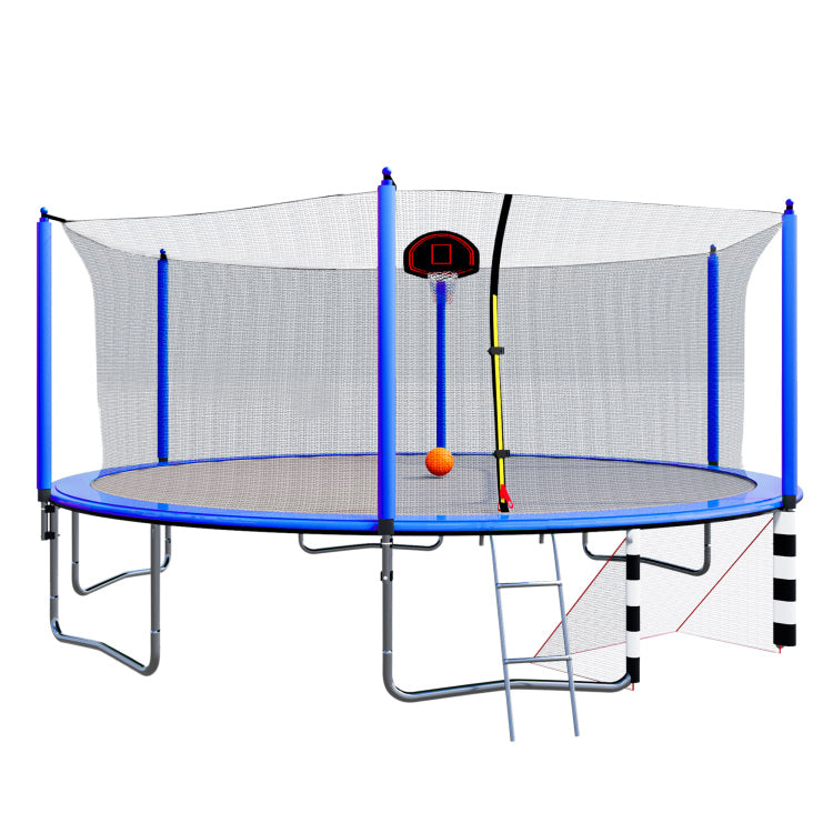 16Ft Trampoline With Basketball Hoop Pump And Ladder Inner Safety Enclosure With Soccer Goal Blue