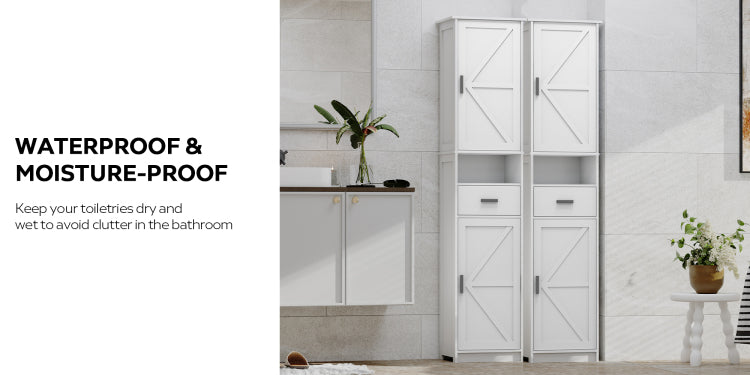 69" H Tall Bathroom Storage Cabinet With 2 Barn Doors And 1 Drawer, Narrow Storage Unit, Adjustable Shelves,Floor Cabinet For Bathroom, Living Room, Entryway,Kitchen, White