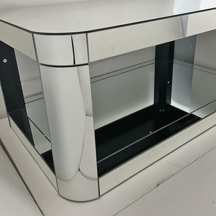 Baked Curved Mirror Coffee Table For Living Room, Modern Glass Coffee Table With Glass Top, Rectangular Center Table Premium Furniture