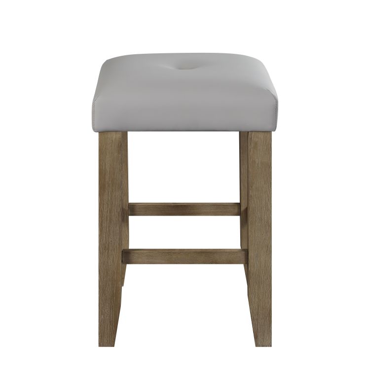 Transitional Counter Height Stools Set Of 2Pc, Oak Finish And Gray Synthetic Leather Seat Wooden Kitchen Dining Furniture