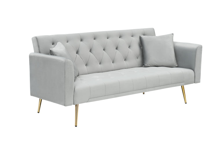 71 Inch Convertible Beautiful Seat Sofa, American Vintage Grey Velvet Material, Suitable For Small Living Room, Bedroom, Office