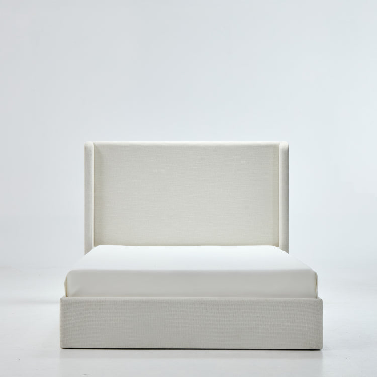 Caron Upholstered Wingback Bed 52.3" High Headboard Simplicity Minimalist Without Wooden Slats Box Spring Request Easy Assembly King Textured Ivory Canvas Chenille