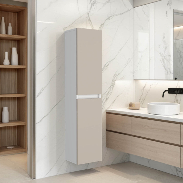 High Two Door Wall Cabinet With Interior Shelf Vertical Storage, White