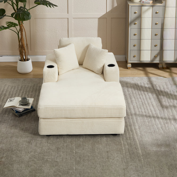 Corduroy Upholstered Chaise Lounge Sofa,Magazine Bag,Detachable Cushions Deep Seat For Living Room Office,3 Colour