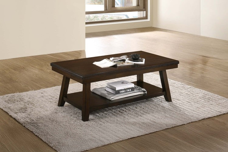 Bold Simple Walnut Finish 1Pc Coffee Table Under Table Shelf Storage Living Room Rubberwood Veneer