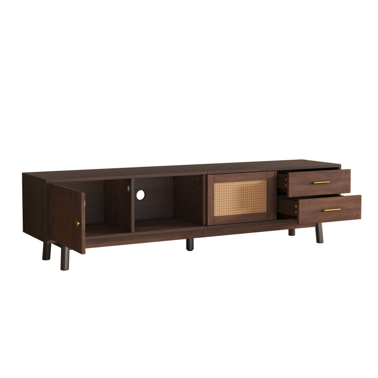 Mid Century Modern Tv Stand For 80" Tvs, Entertainment Center With Sliding Doors And Drawers, Tv Table With Storage For Living Room, Bedroom