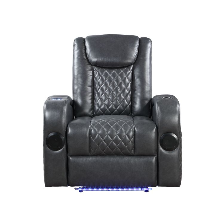 Alair Dark Gray Leather Aire Power Motion Recliner W Bluetooth, Wireless Charger & Cupholder