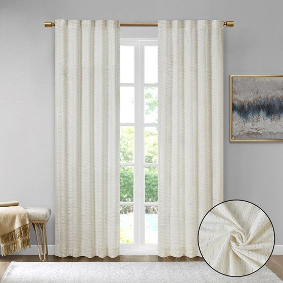 Room Darkening Metallic Printed Poly Velvet Rod Pocket Back Tab Window Panel Pair White Gold 37X95"