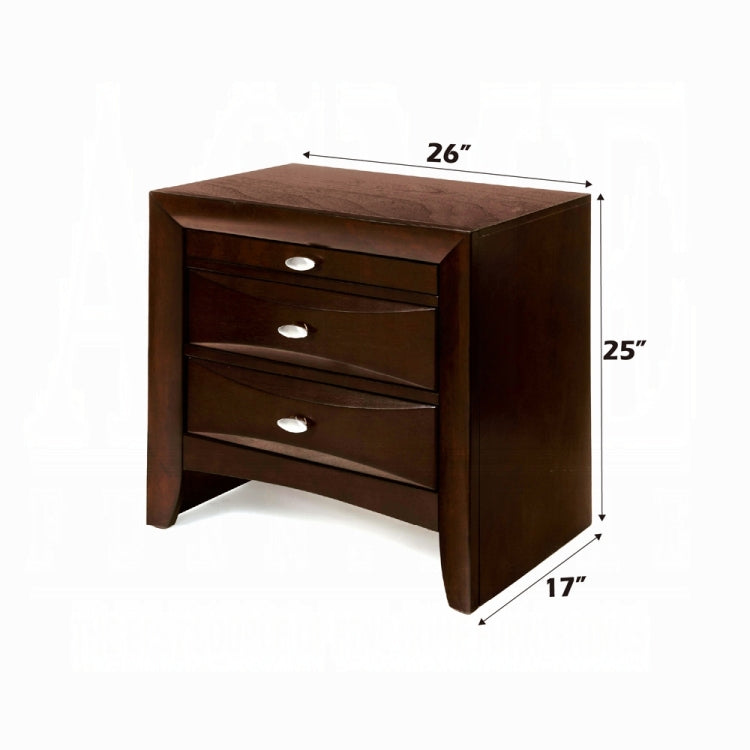 1Pc Espresso Finish Nightstand Two Storage Drawers And Pull Out Tray Wooden Bedroom Furniture