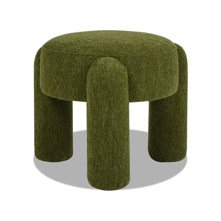 Hugo 20.5" Round Fully Upholstered Ottoman, Moss Green Boucle