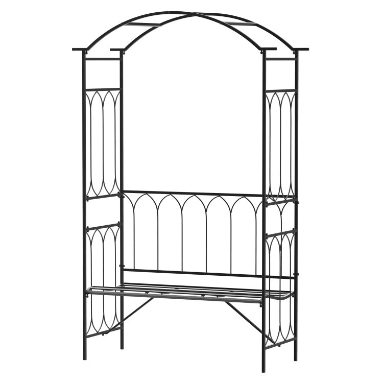Outsunny Metal Trellis Arbor Arch For Climbing Plants With Garden Bench, Grow Grapes & Vines, Patio Decor & 2 Person Outdoor Steel Decorative Seating, 484 Lbs. Weight Capacity, Black