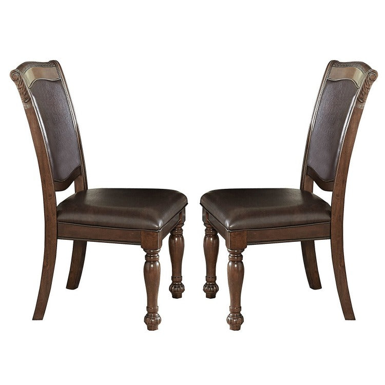 Wood & Leather Dining Side Chair, Cherry Brown & Dark Brown, Set Of 2