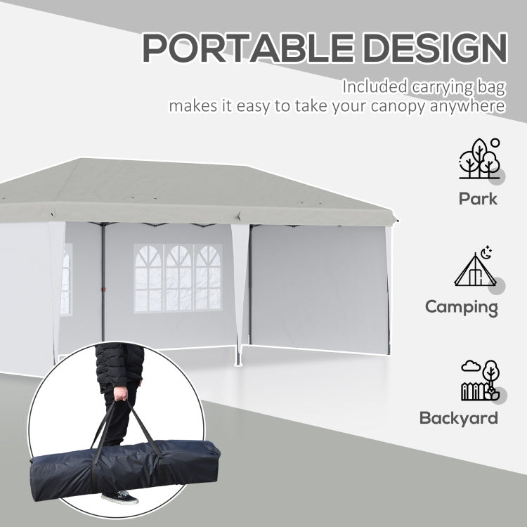 Outsunny 10' X 20' Pop Up Canopy Tent With 4 Sidewalls, Heavy Duty Tents For Parties, Outdoor Instant Gazebo With Carry Bag, For Outdoor, Garden, Patio, White