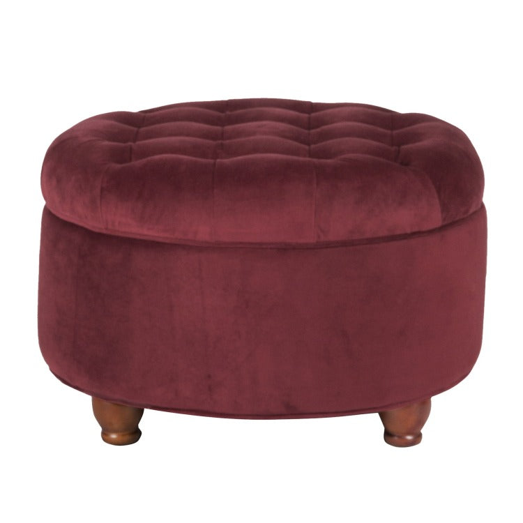 Velvet Upholstered Wooden Ottoman With Tufted Lift Off Lid Storage, Red