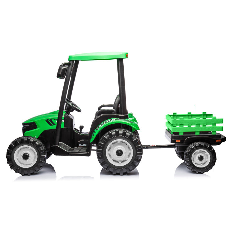 24V Kids Ride On Tractors With Parent Remote Control, Pedal Tractors With Working Loader And Backhoe Digger, Kids' Ride On Car Toys 24V Battery Powered Electric Vehicles With Trailer, Digger Green