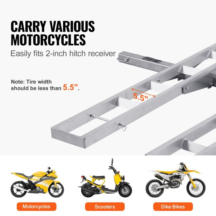 Motorcycle Carrier Scooter Dirt Bike Hitch Mount 600Lbs Rack Ramp Hauler