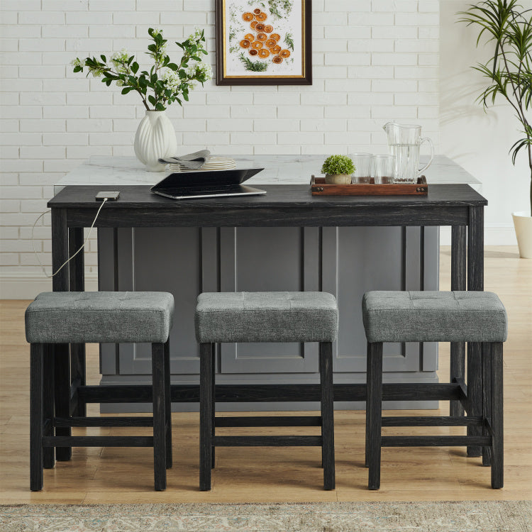 59 Inch Bar Table, Dining Table, Sofa Table With Power Outlet, 3 Upholstered Stools, 4 Piece Bar Table And Chair Set For Living Room, Dining Room, Kitchen