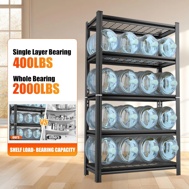 5 Layer Metal Storage Rack, Adjustable Height Storage Rack, 2000 Pound Load, Suitable For Garages, Kitchens, Supermarkets, Storage Rooms, And Gyms. Black, Requires Assembly