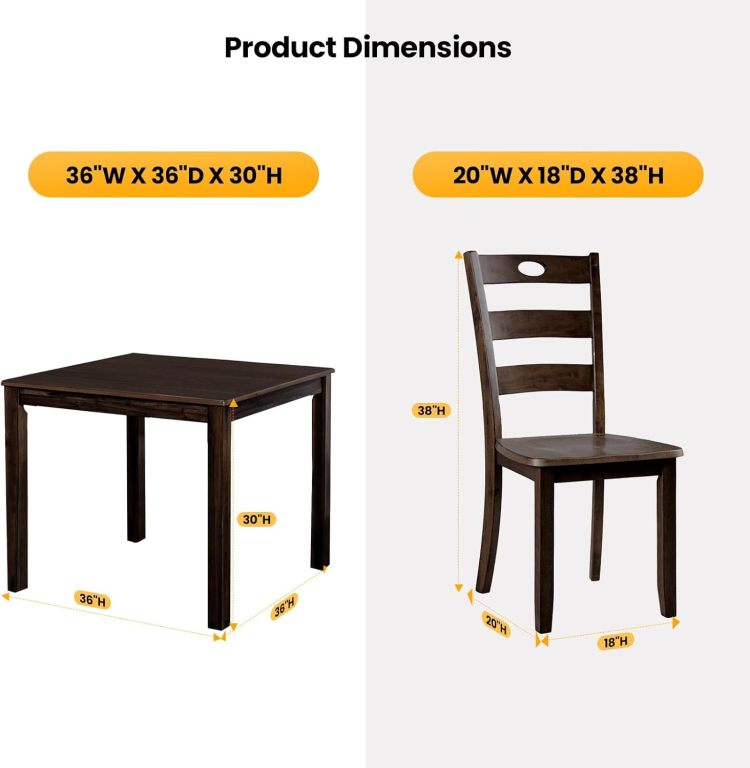 Transitional Style 5Pc Dining Table Set 1X Table & 4X Chairs Square Dining Table Slat Back Chairs Espresso Finish