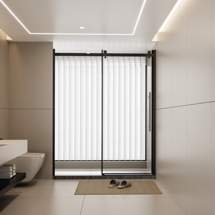60.In W X 72.In H Frameless Shower Door Single Sliding, 1 4 Inch Thick Clear Tempered Glass Shower Door With Zinc Roller Rail System, Stainless Steel Handle, Black