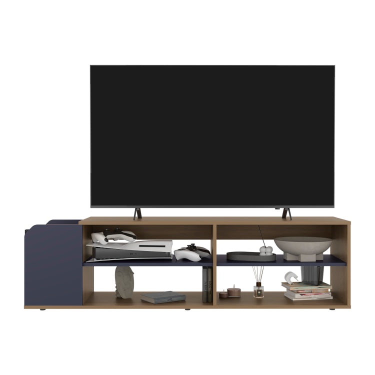 Solene Tv Stand With Open Shelves For Various Modern Storage, Media Console For Living Room, Natural Oak, Blue