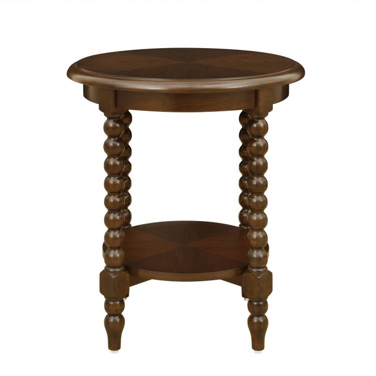Round End Table With Shelf Brown