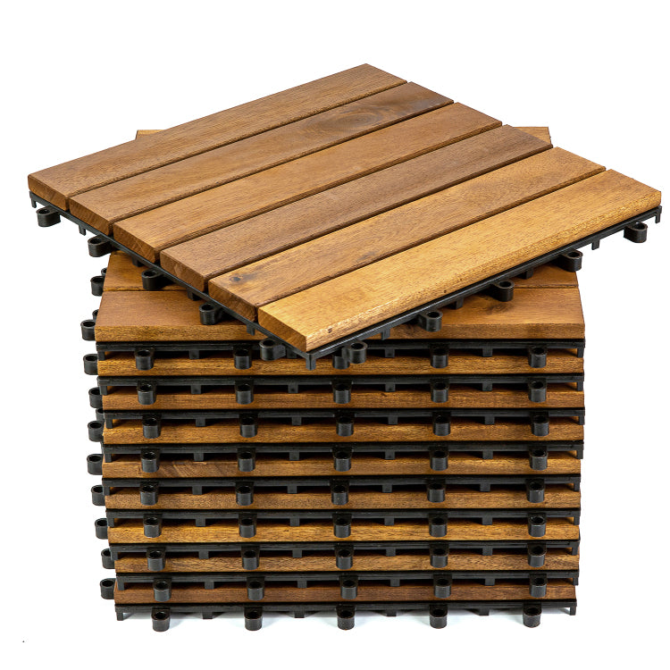 12 In. X 12 In. 6 Slats Acacia Wood Deck Tile