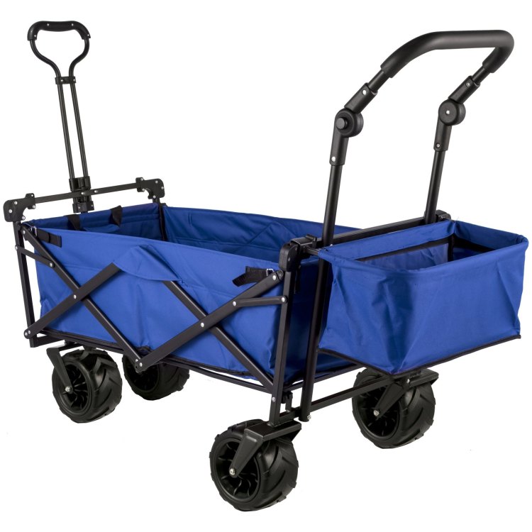 Extra Large Collapsible Garden Cart With Removable Canopy, Folding Wagon Utility Carts With Wheels And Rear Storage, Wagon Cart For Garden, Camping, Grocery Cart, Shopping Cart, Blue
