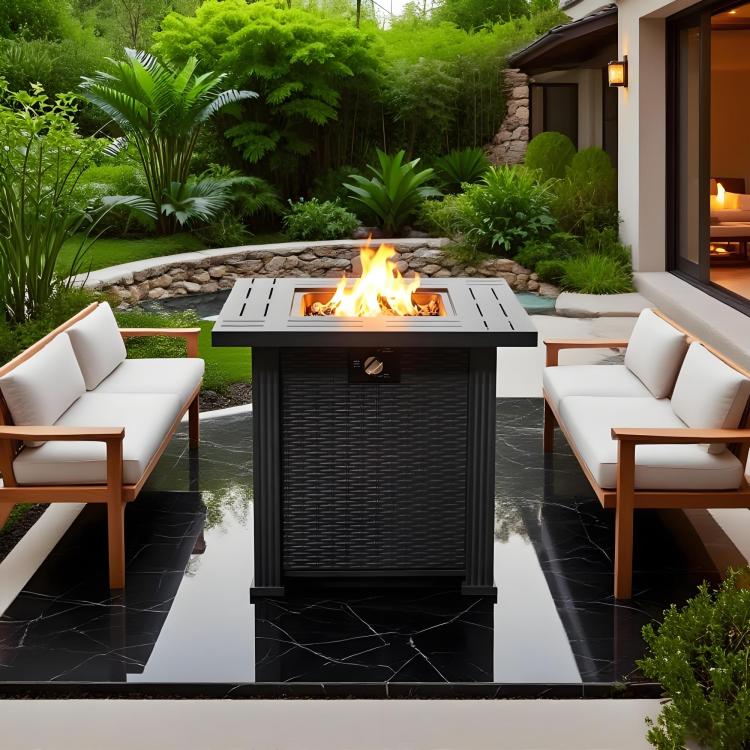 28" Propane Gas Fire Pit Table, 50000 Btu Square Steel Fire Pit For Outside Patio Deck Garden Backyard Black