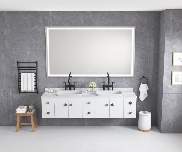 84 X 48 Inch Led Bathroom Mirror With Front And Backlight, Wall Mounted Vanity Mirror, Anti Fog, Memory, 3 Colors, Stepless Dimmable