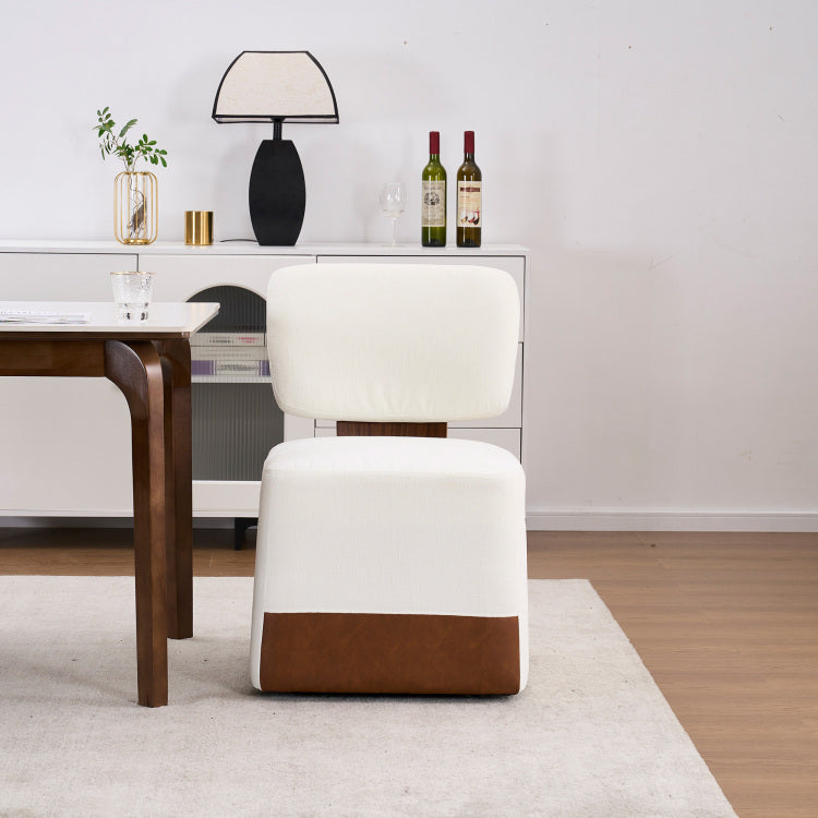 Linen Upholstered Armless Dining Chair With Casters,Ivory