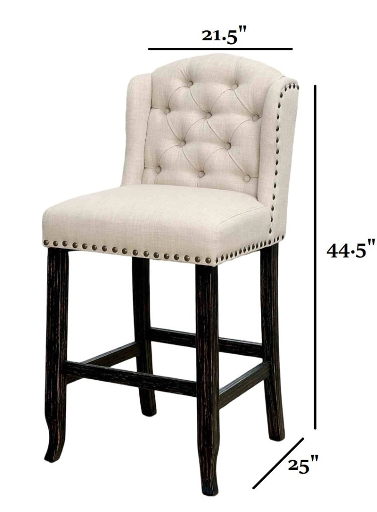 Rustic Style 2Pc Counter Height Chair Bold Distressed Wing Back Antique Black And Beige Finish Dining Room