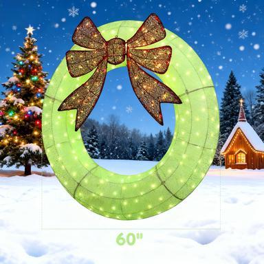 Lighted Wreath Decoration With Dual Color Led, 60 Inch Christmas Wreath With Daily Timer, Remote