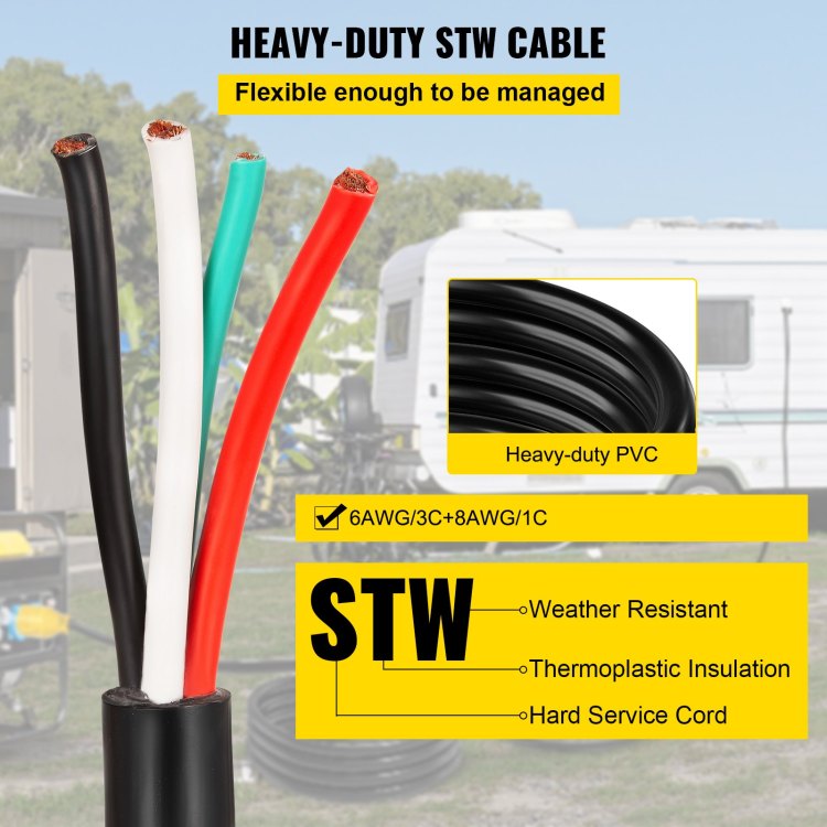 25Ft 50Amp Generator Extension Cord 6 Gauge Stw 6 3 8 1 Generator Cord Generator Power Cord N14 50P To Bare Wire Cut Wire Cord Extension Power Cord Rv Motor Home Generator Portable
