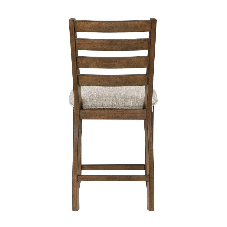 Trea 26 Inch Counter Height Chair, Ladder Back, Polyester, Cherry, Set Of 2