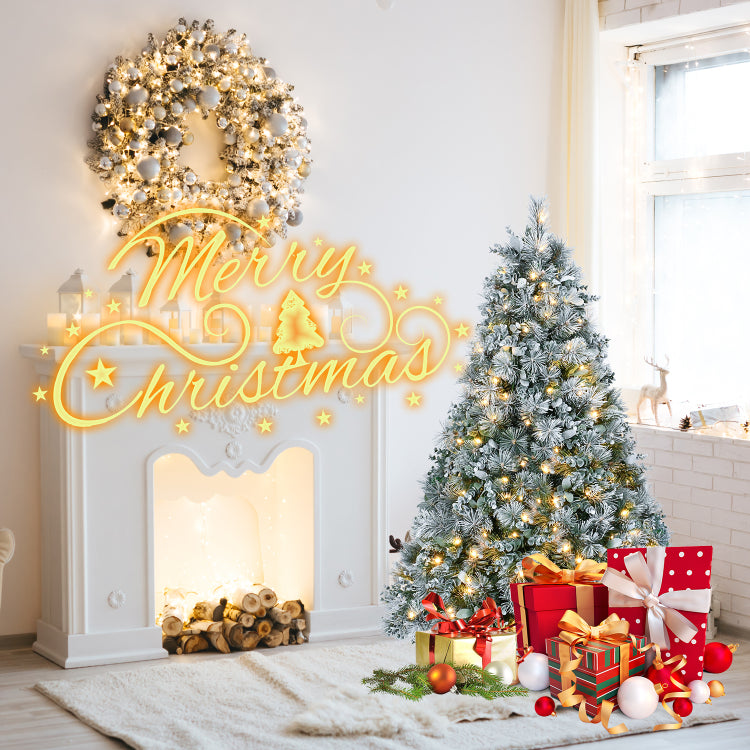 4Ft Prelit Flocked Christmas Tree With Pine Needles & Eucalyptus Leaves, 150 Warm White Led Lights, 404 Tips, Hinged Branches, Metal Stand Snowy Artificial Tree For Holiday Decor