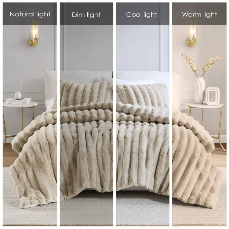 Soft Faux Fur Ribbed Comforter Set Full Queen