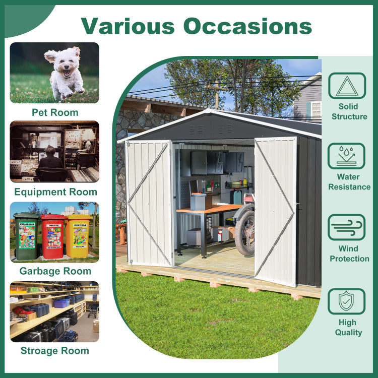 Outdoor Storage Shed 10X12 Ft, Utility Metal Tool Storage With Lockable Doors And Updated Frame Structure, Large Metal Garden Shed For Backyard, Patio Lawn, Black