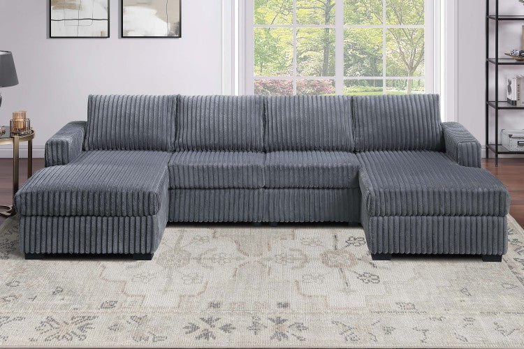 Dark Gray Finish 3Pc U Shaped Sectional Set Cushion Back Armless Chairs Right Arm And Left Arm Chaise Primary Living Room Comfortable For 4 People