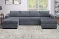 Dark Gray Finish 3Pc U Shaped Sectional Set Cushion Back Armless Chairs Right Arm And Left Arm Chaise Primary Living Room Comfortable For 4 People