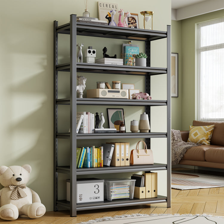 Garage Storage Rack, 6 Story Metal Shelves, Adjustable Partition Storage Unit, Supermarket, Home, Garage, Basement Storage Rack, Black, Requires Assembly