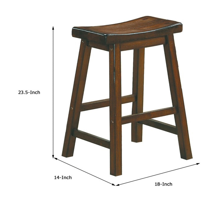 24" Counter Height Stool With Saddle Seat, Distressed Cherry Brown, Set Of 2
